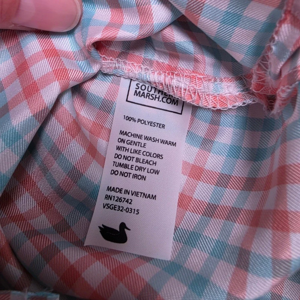 Southern Marsh‎ Harbor Cay Shirt Mens M Melon Teal Drake Grid Fieldtec NWT